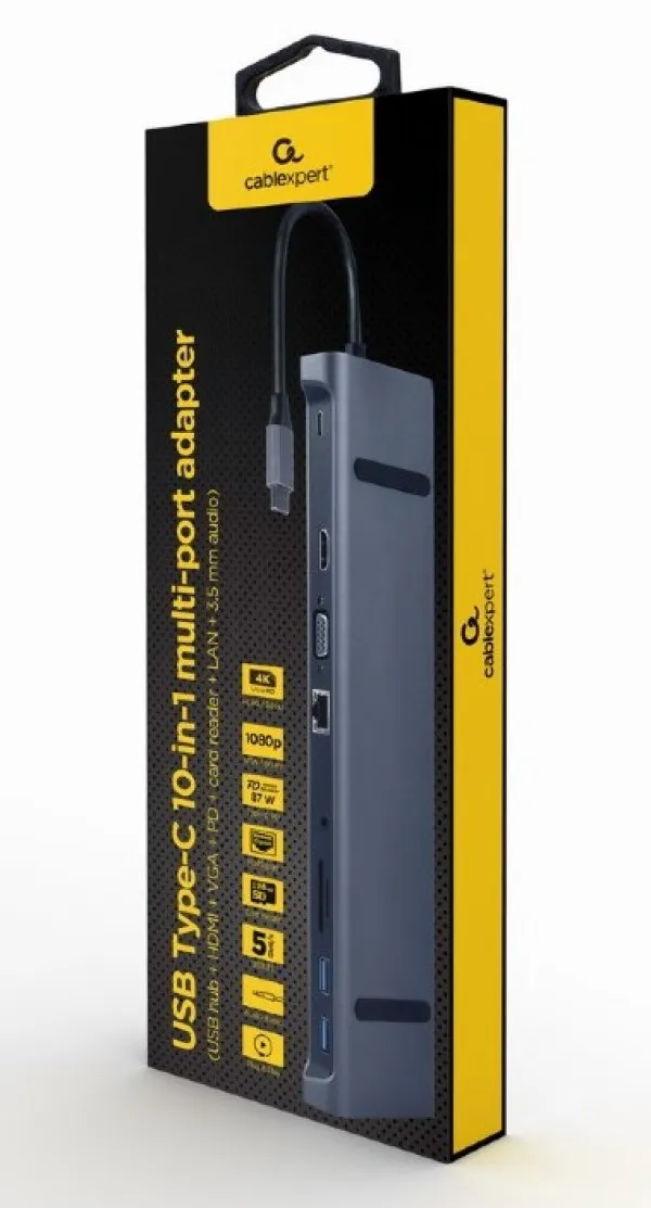 GEMBIRD A-CM-COMBO10-01 Gembird USB Type-C 10-in-1 multi-port adapter(USB hub+HDMI+VGA+PD+card r+LAN+3.5mm) Slika 1