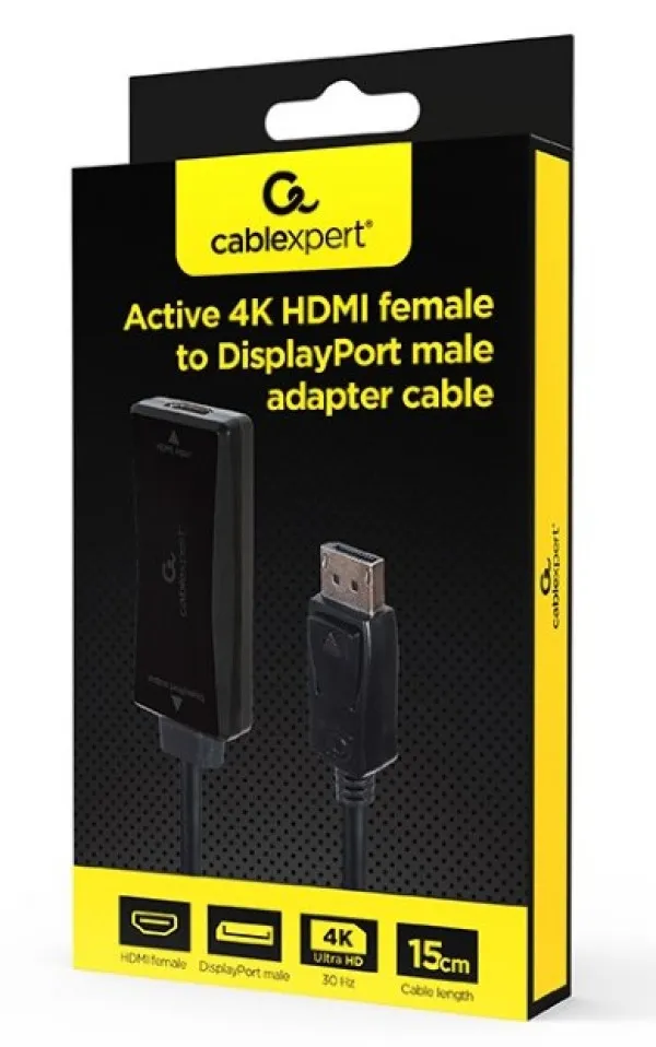 GEMBIRD A-HDMIF30-DPM-01 Gembird Active 4K 30Hz HDMI zenski na DisplayPort muski adapter cable, 0.15 m,black Slika 1