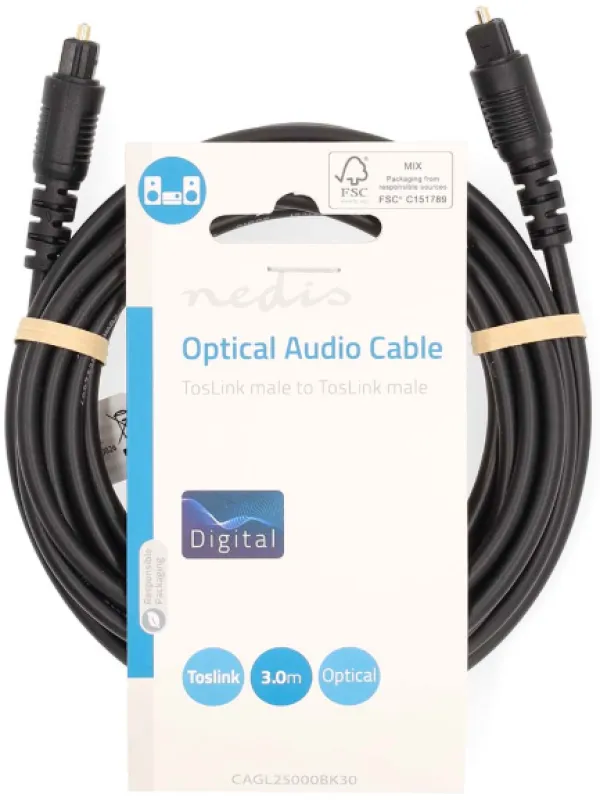 NEDIS CAGL25000BK30 Optièki audio kabl, TosLink Muski-TosLink Muski, 3.00 m, Okrugli, PVC, Crni Slika 2