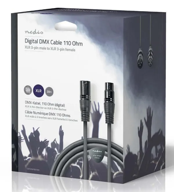 NEDIS COTG15012GY200 DMX Adapter Cable XLR 3-Pin muski na XLR 3-Pin zenski, Nickel Plated, 20m, Round, PVC Slika 2