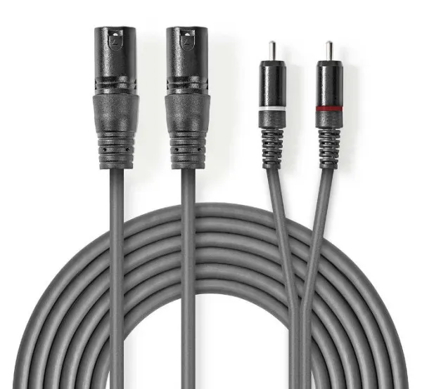 NEDIS COTH15210GY30 Balanced Audio Cable 2x XLR 3-Pin muski na 2x RCA muski, 3m, PVC, Dark Grey Slika 3