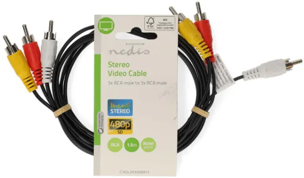 NEDIS CVGL24300BK15 3xRCA muski na 3xRCA muski, Nickel Plated, 480p, 1.50m PVC, Black Slika 1