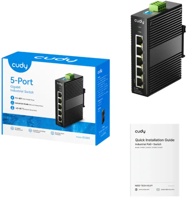 CUDY Cudy IG1005 5-Port Gigabit Industrial Switch, 5× GbE, Shielded, Dual-Power Redundancy, IP40 Slika 3