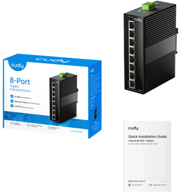 CUDY Cudy IG1008 8-Port Gigabit Industrial Switch, 8× GbE, Shielded, Dual-Power Redundancy, IP40 Slika 1