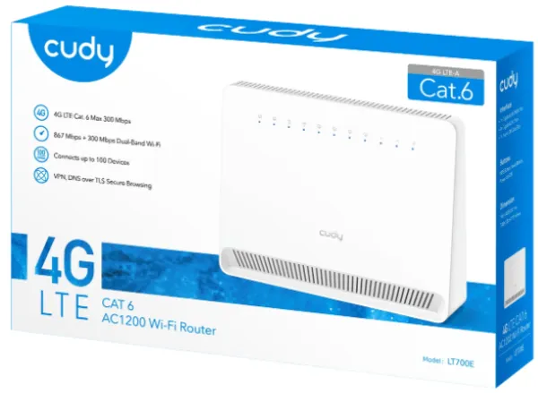 CUDY Cudy LT700E 4G Cat 6 AC1200 Wi-Fi Router, Max 300 Mbps DL, 4-Stream Dual-Band Wi-Fi 5 Slika 3