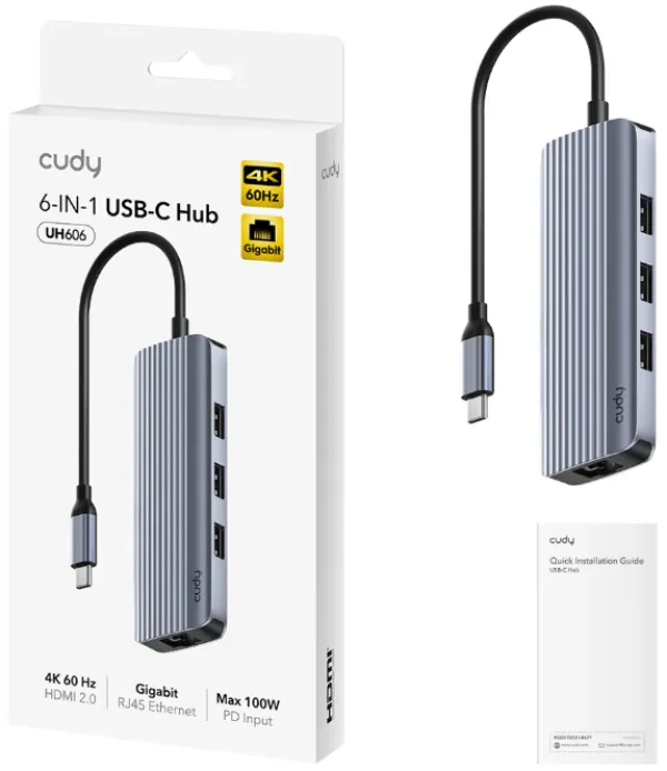 CUDY Cudy UH606 6-In-1 USB-C Hub with Gigabit Ethernet Port Slika 2