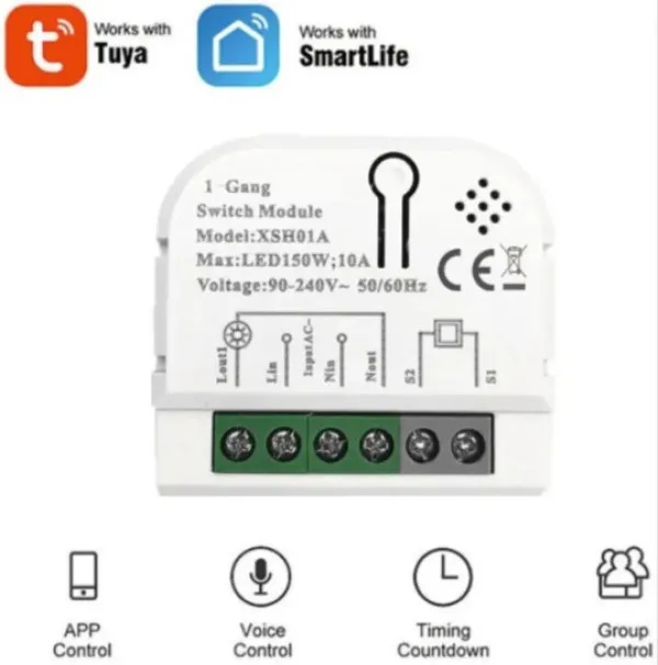 GEMBIRD SMART-2GANGTuya Wifi DIY Self-locking daljinski upravljac Smart Switch relejni modul DC 5V/7-32V AC Slika 1