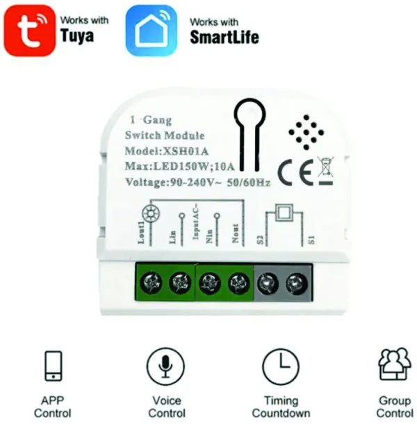 GEMBIRD SMART-1GANG Tuya Wifi DIY Self-locking daljinski upravljac Smart Switch relejni modul DC 5V/7-32V AC Slika 1