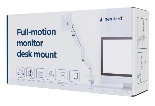 GEMBIRD MA-DA1-04-W Gembird podesivi drzac za monitor, tilt, 17-32 max.10kg White Slika 1