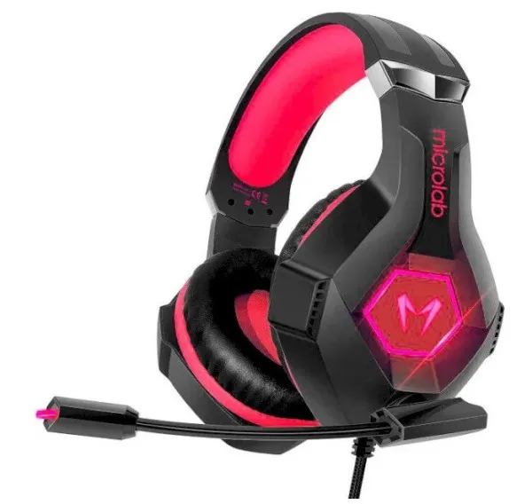 MICROLAB Microlab G7 Gejmerske slusalice sa mikrofonom 40mm/32Ohm, color LED, 3.5mm + USB red/black Slika 6