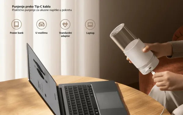Xiaomi XIAOMI Portable Blender EU 0.3l (posuda) 45W Drobljenje leda, USB-C port za punjenje (BHR9226EU) Slika 4