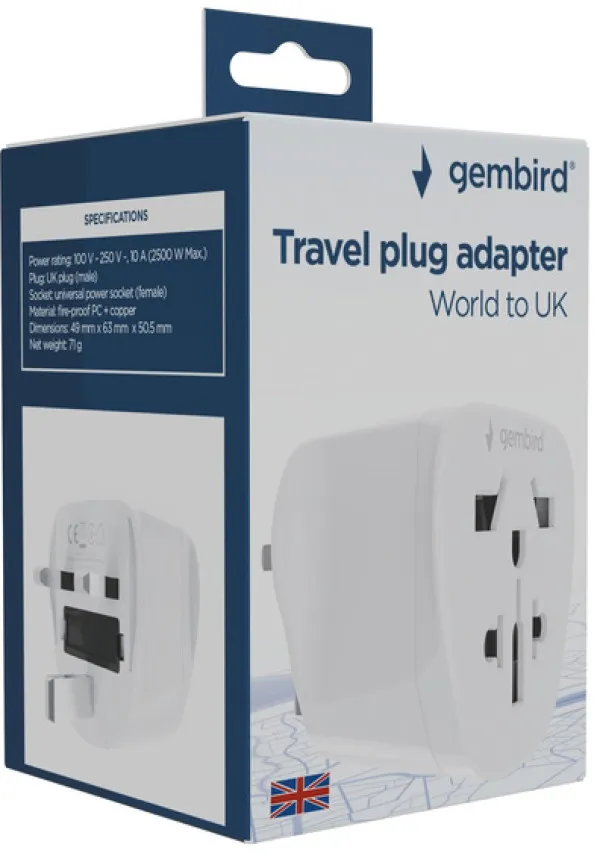 Travel adapter A-AC-UKMINTF Gembird UK suko 10A Slika 4
