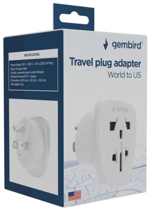 Travel adapter A-AC-USMINTF Gembird US suko 10A Slika 6
