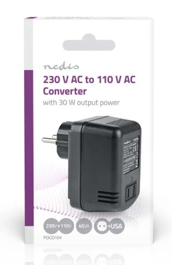 NEDIS POCO104 Konvertor snage, 230V AC 50Hz, 30W, Euro, Black Omogucava upotrebu opreme iz SAD u Evropi Slika 9