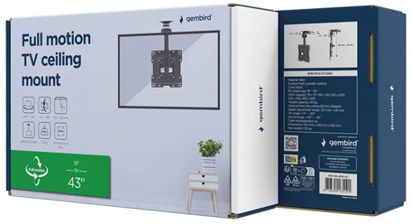 CM-43ST-01 Gembird TV plafonski nosac, VESA max. 20x20cm, 19-43inc max.20kg Udaljenost 337-431mm Slika 3