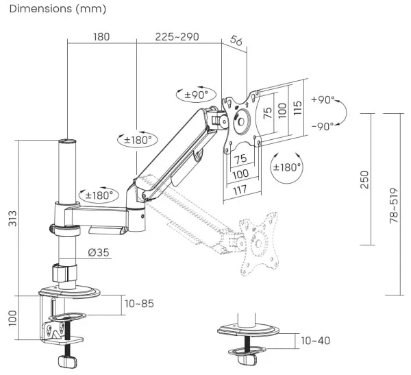 MA-DA1P-02 Gembird Podesivi stoni drzac za monitor.tilt, 17-32 max.9kg Slika 6