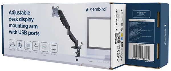 MA-DA1U-01 Gembird Podesivi stoni drzac za monitor sa USB portom, tilt 17-32 max.9kg Slika 3