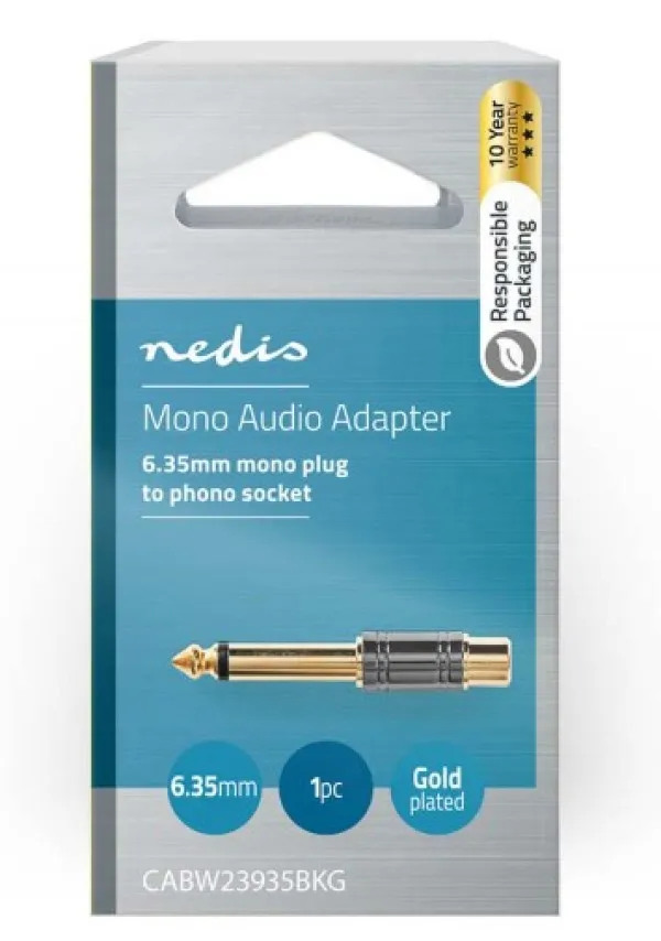 NEDIS CABW23935BKG Mono audio adapter 6,35mm muski na RCA zenski, pozlaceni, metal Slika 3