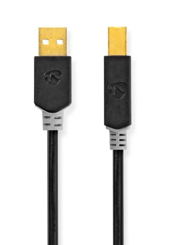 NEDIS CCBW60100AT20 USB kabl 2.0 USB-A muški na USB-B muški, za stampac 480 Mbps, Pozlac´eni, 2m, Okrugli Slika 2