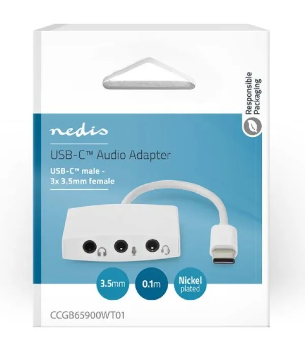 NEDIS CCGB65900WT01 USB-C adapter 2.0 na 3,5mm ženski, 0,1m, Okrugli, Niklovani, ABS/PVC Slika 2