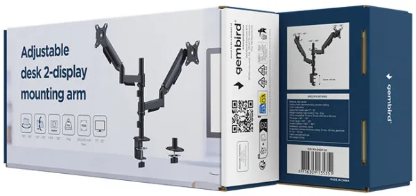 MA-DA2P-02 Gembird Podesivi dupli stoni drzac za monitor, tilt, 17-32 max.9kg Slika 4