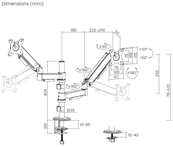 MA-DA2P-02 Gembird Podesivi dupli stoni drzac za monitor, tilt, 17-32 max.9kg Slika 1