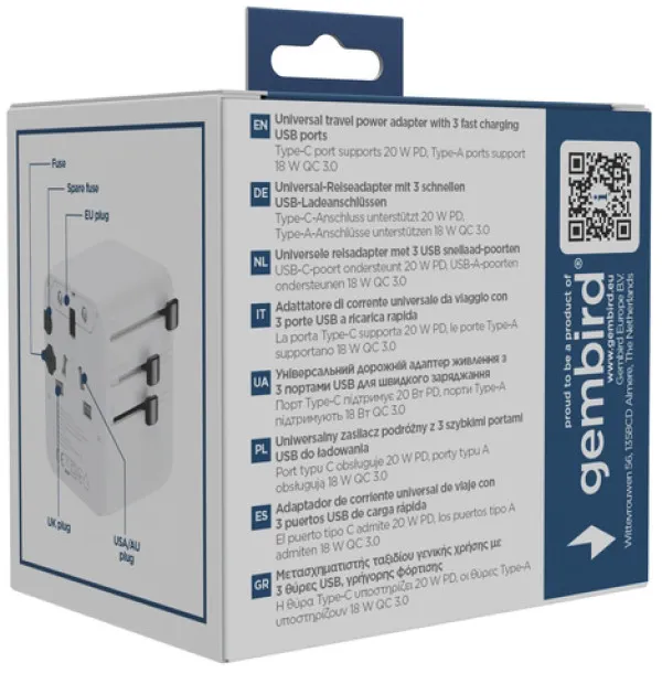 Travel adapter TPA-1A2C20-01-W Gembird Univerzalni 20W Slika 2