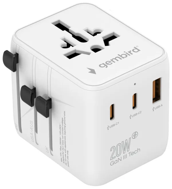Travel adapter TPA-1A2C20-01-W Gembird Univerzalni 20W Slika 4