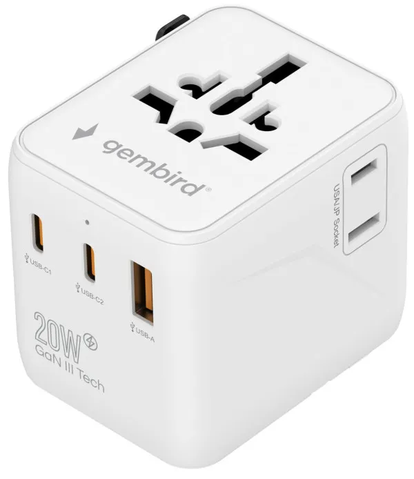 Travel adapter TPA-1A2C20-01-W Gembird Univerzalni 20W Slika 1