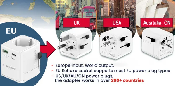 Travel adapter TPA-EU1A1C20-01-W Gembird Univerzalni, sa uzemljenjem 20W Slika 10
