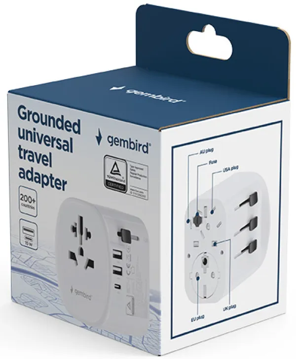 Travel adapter TPA-EU2A1C15-01-W Gembird Univerzalni, sa uzemljenjem 15W Slika 4