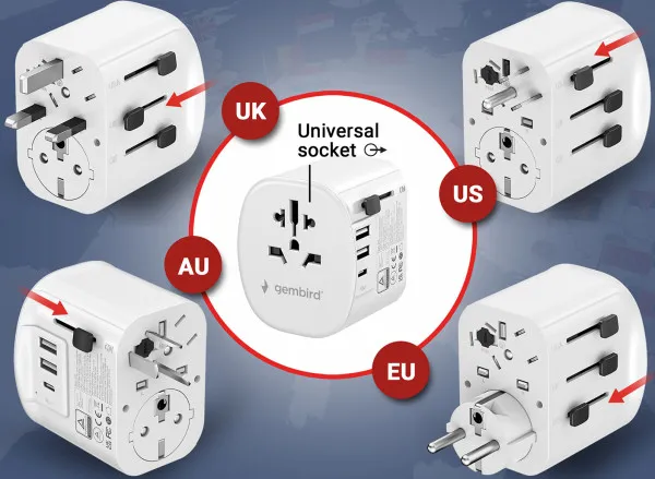 Travel adapter TPA-EU2A1C15-01-W Gembird Univerzalni, sa uzemljenjem 15W Slika 3