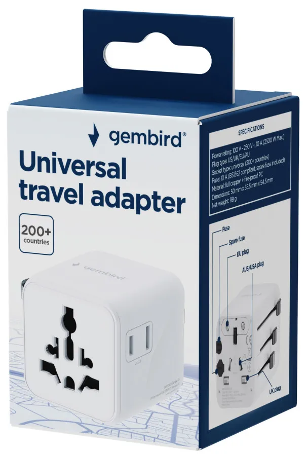 Travel adapter TPA-INT-01-W Gembird Univerzalni Slika 2