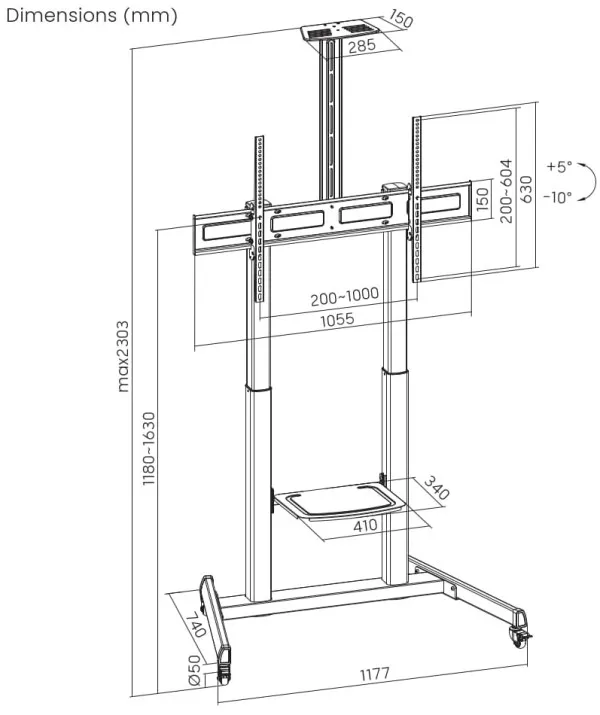 TVS-100T-03 Gembird Mobilni sto sa tockicima, tilt, 60-100, crne boje Slika 6