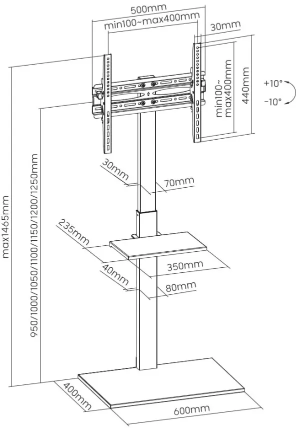 TVS-55T-02 Gembird Mobilni sto sa tockicima, tilt, 32-55, crne boje Slika 7