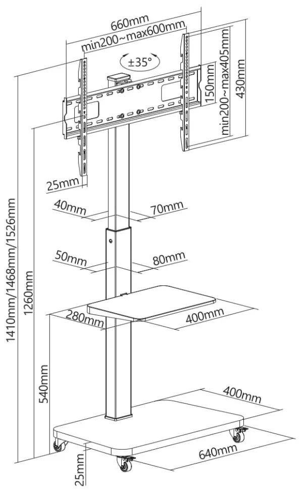 TVS-75S-02 Gembird Mobilni sto sa tockicima, 37-75, crne boje Slika 5
