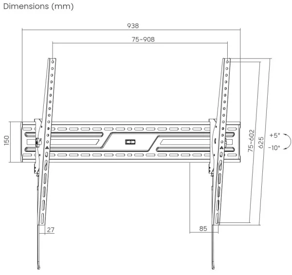 WM-100T-01 Gembird tilt VESA max 90x60cm 43-100 max.75kg Slika 2