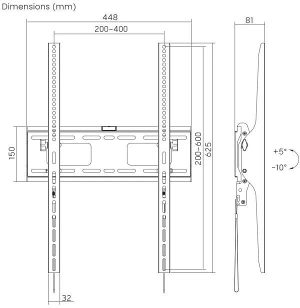 WM-75T-03 Gembird fiksni nosac VESA max 40x60cm 37-75 max.75kg Slika 8