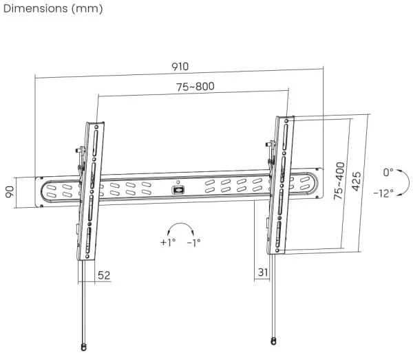 WM-95T-PRO-01 Gembird TV nosac, PRO  tilt VESA max 80x40cm, 43-95 max.50kg Slika 6