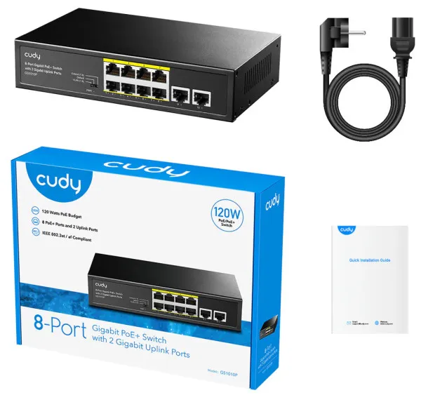 Cudy GS1010P 8-Port Gigabit PoE+ Switch with 2 Gigabit Uplink ports, PoE 30W Slika 1
