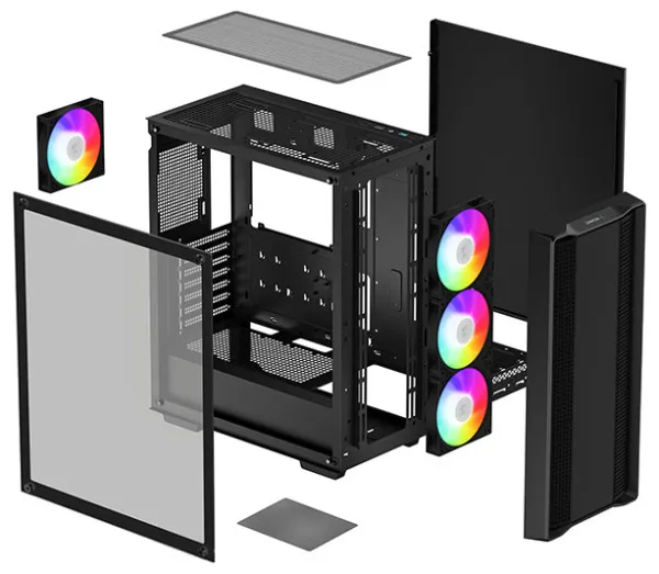 DeepCool CC560 ARGB V2 Kuciste  E-ATX, 4xARGB-120mm, Kaljena staklena strana,USB-3.0 Slika 9