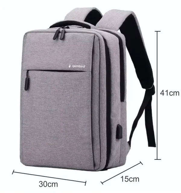 NCC-15-KLB012 Gembird Ranac poslovni Sivi za laptop 15,6inc 41x30x15cm USB konektor, 950g Slika 3