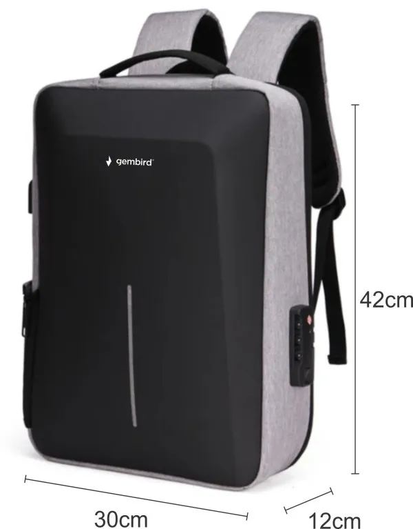 NCC-15-KLB022 Gembird Ranac za laptop 15,6inc 42x30x12cm, USB konektor, brava za zakljucavanje, 800g Slika 3