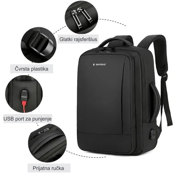 NCC-15-KLB017 Gembird Ranac za laptop 15,6/17inc 43x31x15(+5)cm USB konektor, 900g Slika 8
