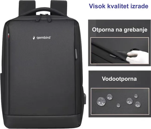 NCC-15-KLB021 Gembird Ranac za laptop 15,6inc 45x28x15cm USB konektor, 600g Slika 5