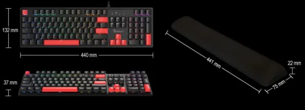 A4 TECH A4-S525N A4Tech Bloody Mehanicka RGB Gejmerska tastatura + Oslonac za zglob Slika 1