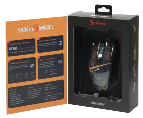 A4 TECH A4-W63 MAX RGB Renegade A4Tech Bloody RGB Gejmerski opticki mis, 2000Hz/100-12.000 Dpi, USB 129mm Slika 6