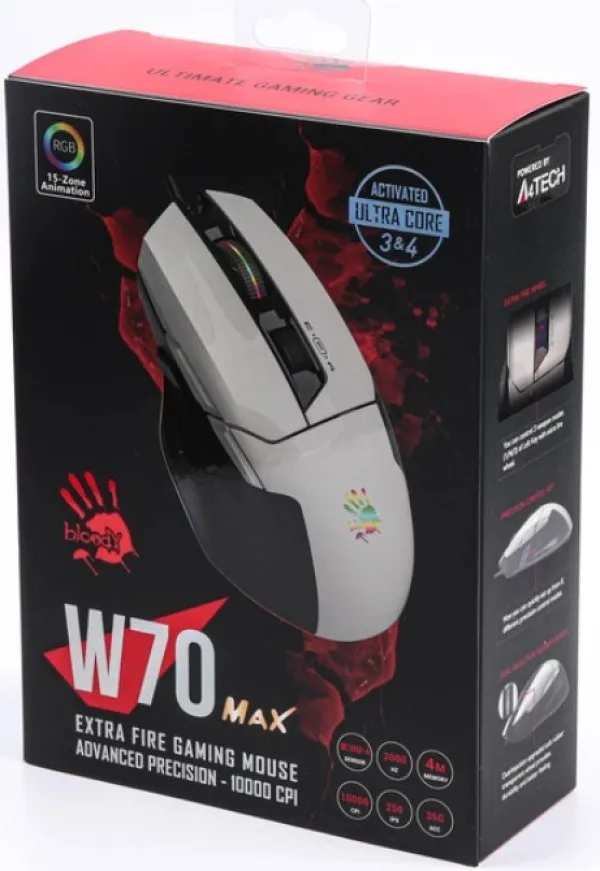 A4 TECH A4-W70 MAX PANDA WHITE A4Tech Bloody RGB Gejmerski opricki mis, 2000Hz/100-10.000 Dpi, USB 126mm Slika 2