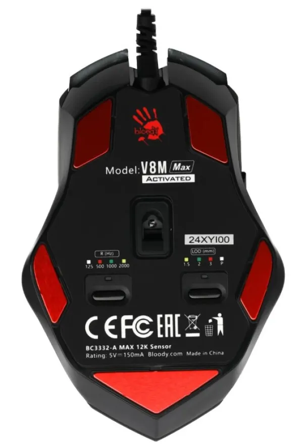 A4 TECH A4-V8M MAX ACTIVATED A4Tech 4-Core Bloody RGB Gejmerski opticki mis, 2000Hz/12.000Dpi, USB 123mm Slika 7
