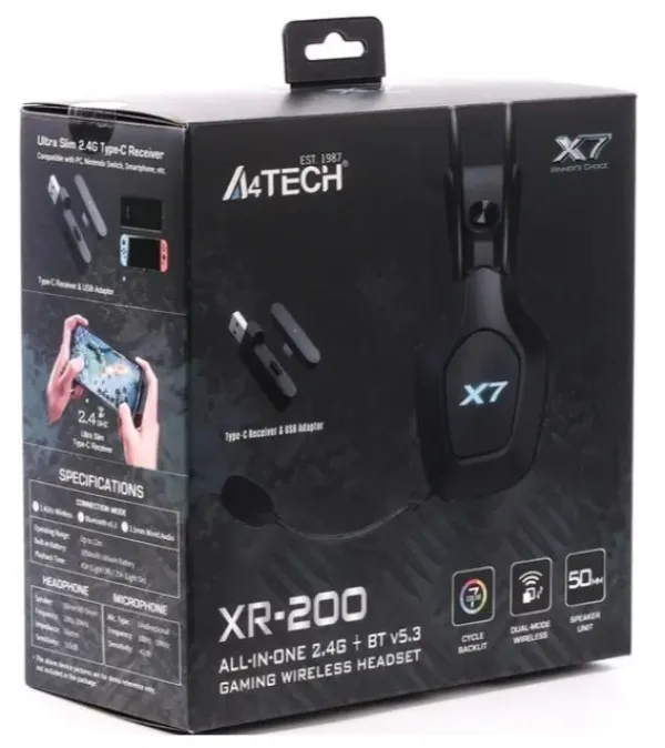 A4 TECH A4-XR-200 A4Tech X7 gejmerske slusalice sa mikrofonom, SURROUND, 50mm/16ohm, USB, LED,Bluetooth+2,4G Slika 3